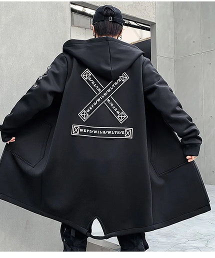 Men's Streetwear Black Hooded Windbreaker Jacket – M-5XL