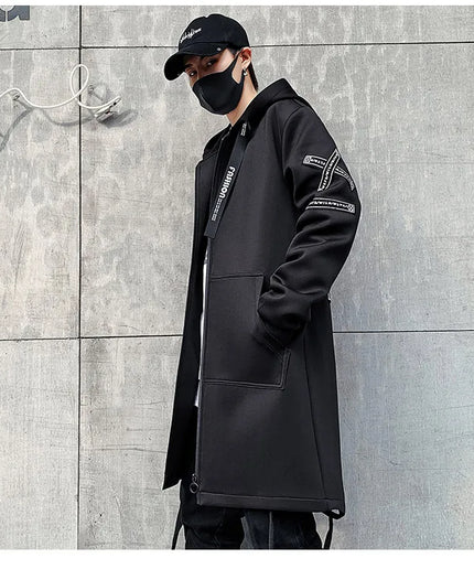 Men's Streetwear Black Hooded Windbreaker Jacket – M-5XL