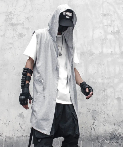 Summer Dark Hooded Windbreaker – Men's Sleeveless Cape Wizard Coat