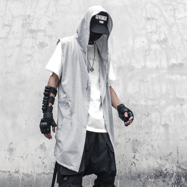 Summer Dark Hooded Windbreaker – Men's Sleeveless Cape Wizard Coat