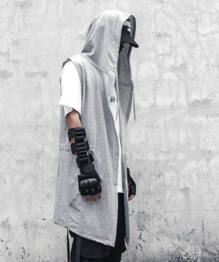 Summer Dark Hooded Windbreaker – Men's Sleeveless Cape Wizard Coat