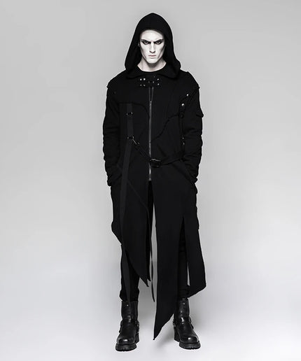 PUNK RAVE Men's Gothic Detachable Sleeves Long Asymmetrical Jacket  Punk Street Style Loose  Hoodie Men Coats Windbreaker