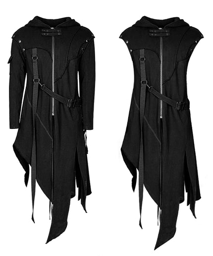 PUNK RAVE Men's Gothic Detachable Sleeves Long Asymmetrical Jacket  Punk Street Style Loose  Hoodie Men Coats Windbreaker