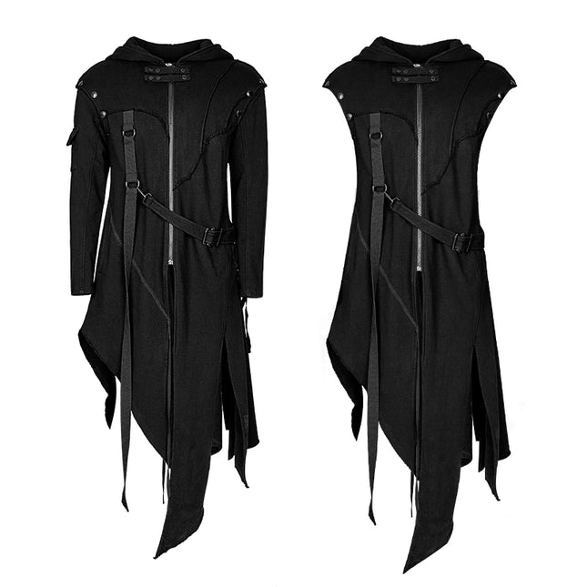 PUNK RAVE Men's Gothic Detachable Sleeves Long Asymmetrical Jacket  Punk Street Style Loose  Hoodie Men Coats Windbreaker