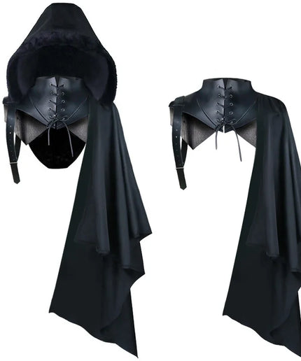 Medieval Gothic Knight Armour One Shoulder Cloak, Punk Lace Up Crusader Cosplay Costume