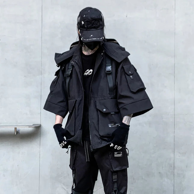 Men's Techwear Cargo Jacket – Harajuku Hooded Streetwear Coat