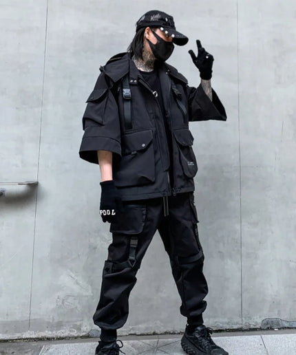 Men's Techwear Cargo Jacket – Harajuku Hooded Streetwear Coat