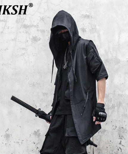 Men's Gothic Hooded Sleeveless Trench Coat – Punk Streetwear Windbreaker