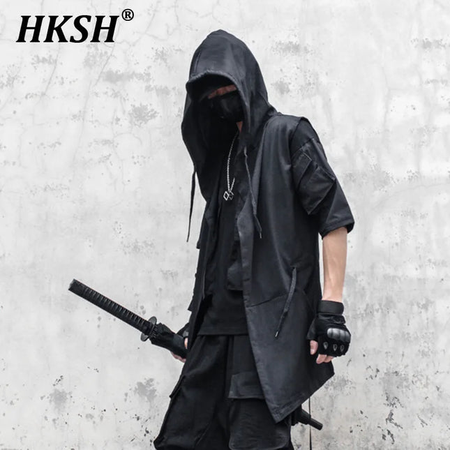 Men's Gothic Hooded Sleeveless Trench Coat – Punk Streetwear Windbreaker