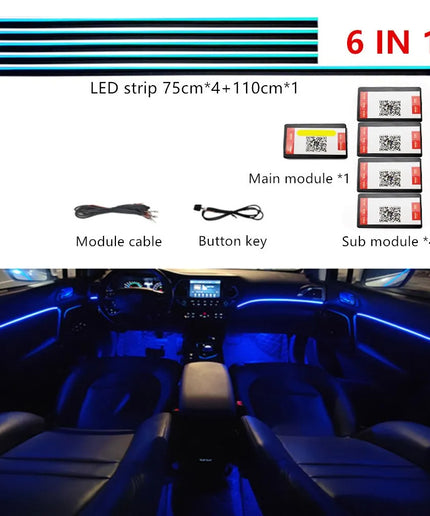 64 RGB Color Car Interior LED Ambient Light – Acrylic Light Guide, 18/10/6 in 1