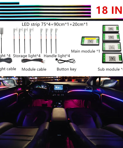 64 RGB Color Car Interior LED Ambient Light – Acrylic Light Guide, 18/10/6 in 1