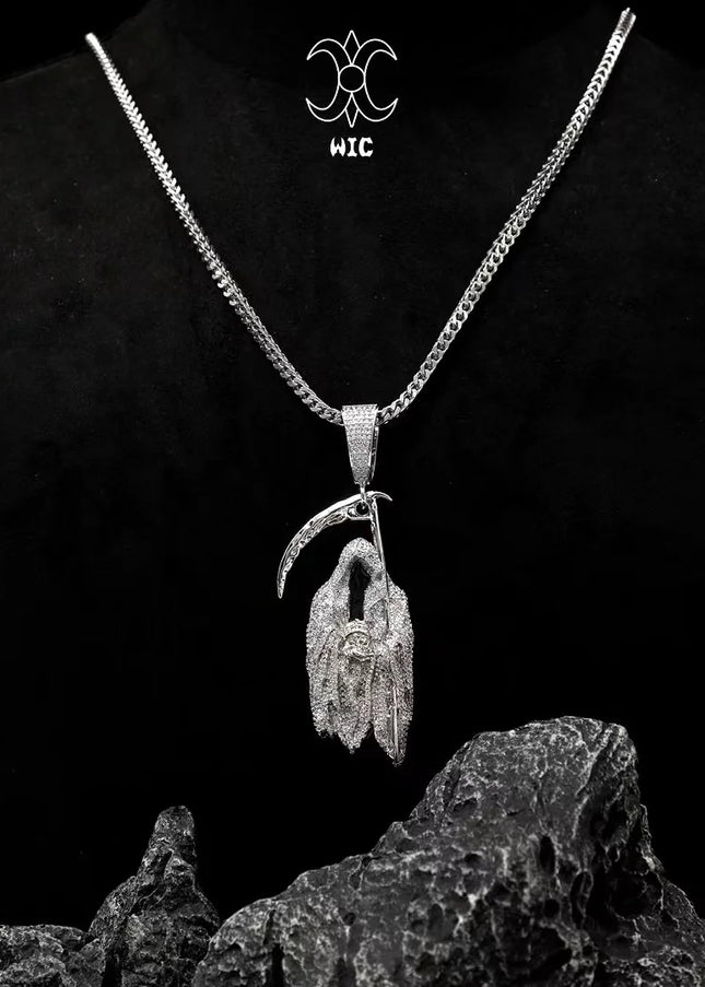 WIC Grim Reaper 3D Zircon Pendant Necklace – Luminous Hip Hop Jewelry, Perfect Gift for Friends.