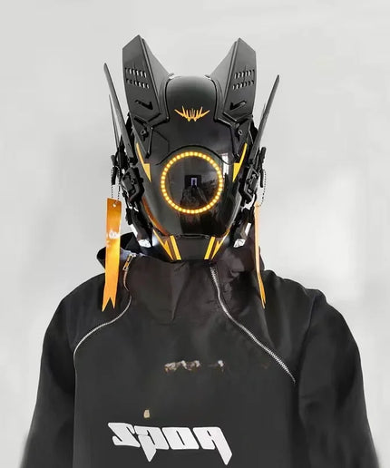 Triangle Light Festival LED Cyberpunk Mask – Techno Sense, Round Light, Wing Braid, Cosplay Helmet