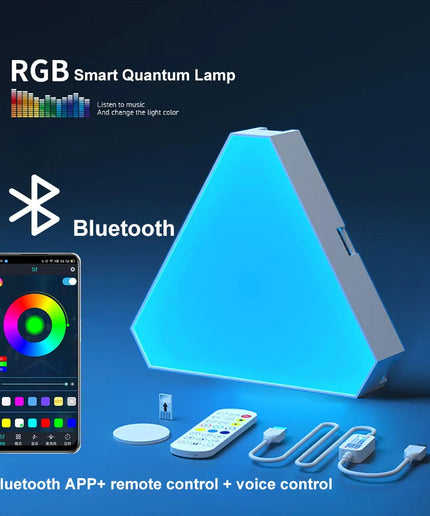 LED Triangular Quantum Lamp
RGB Wall Lamp with Smart Pickup Rhythm – Perfect for Bedroom, Bedside, Night Light, and Office Decoration!