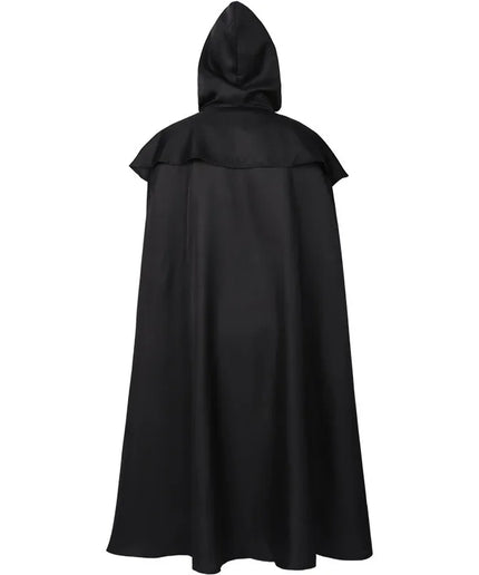 Medieval Vintage Hooded Black Cloak, Windproof Trench Long Cape, Gothic Men's Monk Cosplay