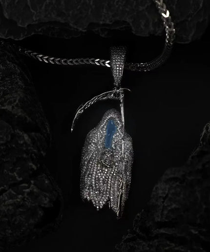 WIC Grim Reaper 3D Zircon Pendant Necklace – Luminous Hip Hop Jewelry, Perfect Gift for Friends.