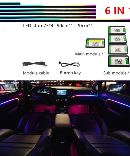 64 RGB Color Car Interior LED Ambient Light – Acrylic Light Guide, 18/10/6 in 1