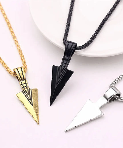 Silver Triangle Arrowhead Necklace – Retro Punk Jewelry for Men & Women