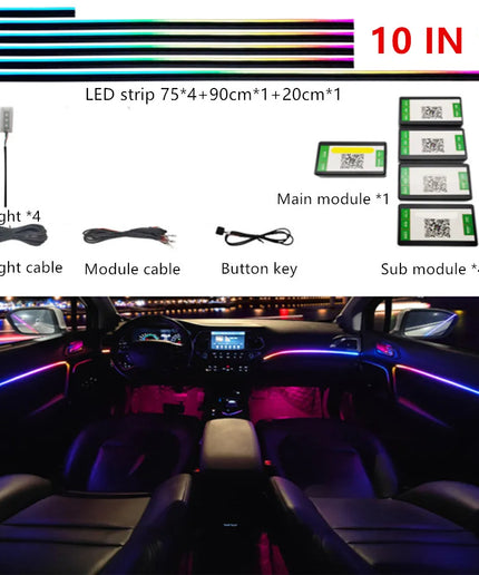 64 RGB Color Car Interior LED Ambient Light – Acrylic Light Guide, 18/10/6 in 1