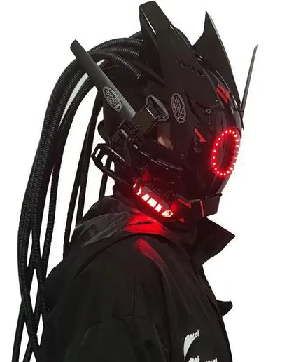 Triangle Light Festival LED Cyberpunk Mask – Techno Sense, Round Light, Wing Braid, Cosplay Helmet