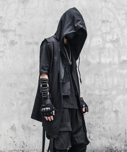 Men's Gothic Hooded Sleeveless Trench Coat – Punk Streetwear Windbreaker