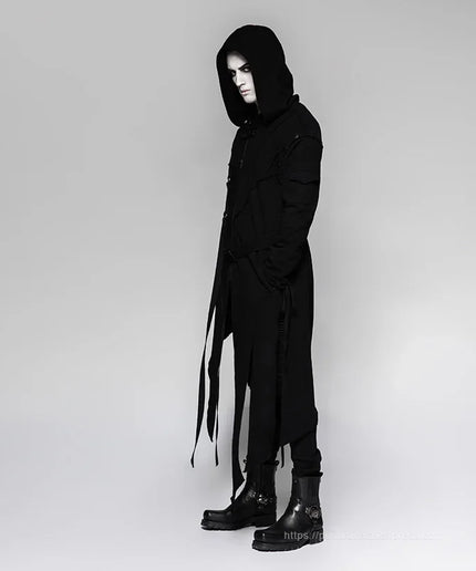 PUNK RAVE Men's Gothic Detachable Sleeves Long Asymmetrical Jacket  Punk Street Style Loose  Hoodie Men Coats Windbreaker