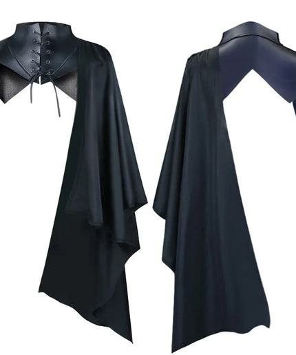 Medieval Gothic Knight Armour One Shoulder Cloak, Punk Lace Up Crusader Cosplay Costume