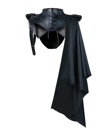 Medieval Gothic Knight Armour One Shoulder Cloak, Punk Lace Up Crusader Cosplay Costume