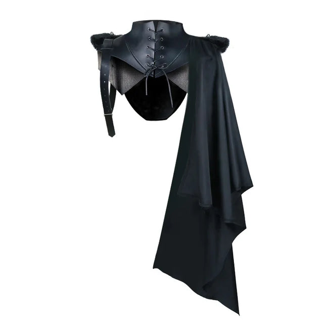 Medieval Gothic Knight Armour One Shoulder Cloak, Punk Lace Up Crusader Cosplay Costume