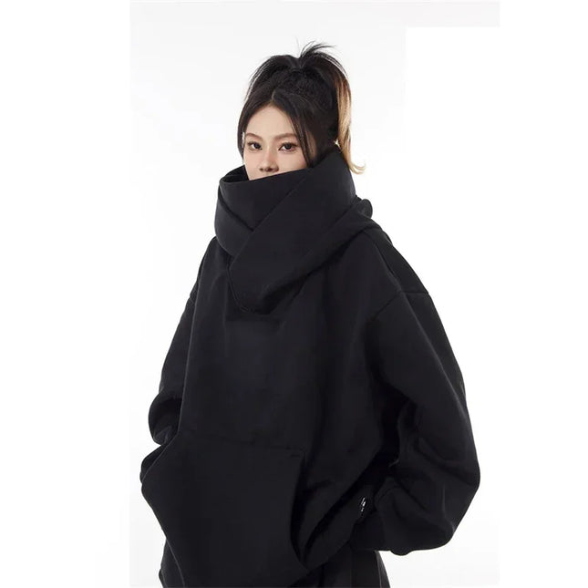 Autumn Ninja Turtleneck Hoodie – Y2K Vintage Fleece Sweatshirt