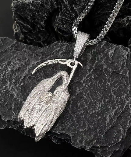 WIC Grim Reaper 3D Zircon Pendant Necklace – Luminous Hip Hop Jewelry, Perfect Gift for Friends.