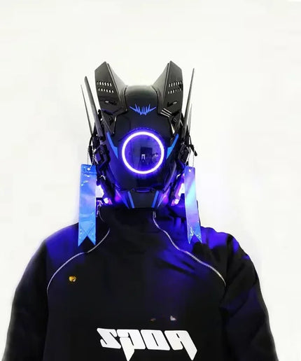 Triangle Light Festival LED Cyberpunk Mask – Techno Sense, Round Light, Wing Braid, Cosplay Helmet