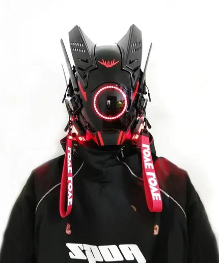 Triangle Light Festival LED Cyberpunk Mask – Techno Sense, Round Light, Wing Braid, Cosplay Helmet