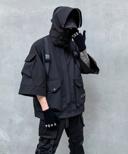 Men's Techwear Cargo Jacket – Harajuku Hooded Streetwear Coat