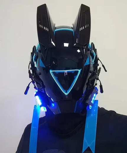 Triangle Light Festival LED Cyberpunk Mask – Techno Sense, Round Light, Wing Braid, Cosplay Helmet