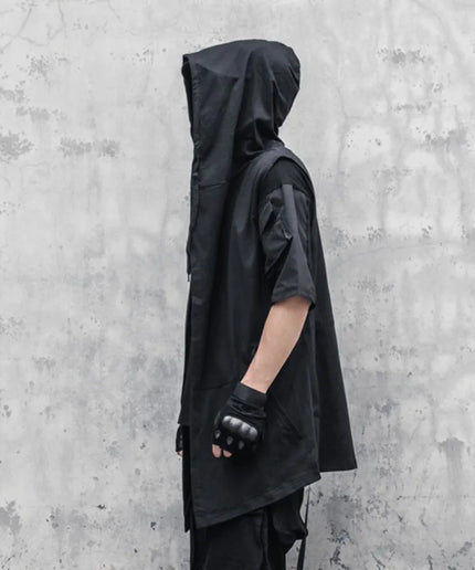 Men's Gothic Hooded Sleeveless Trench Coat – Punk Streetwear Windbreaker