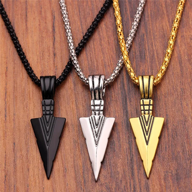 Silver Triangle Arrowhead Necklace – Retro Punk Jewelry for Men & Women