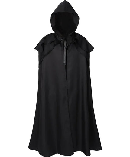 Medieval Vintage Hooded Black Cloak, Windproof Trench Long Cape, Gothic Men's Monk Cosplay