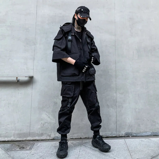 Men's Techwear Cargo Jacket – Harajuku Hooded Streetwear Coat