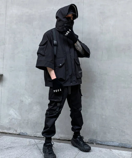 Men's Techwear Cargo Jacket – Harajuku Hooded Streetwear Coat