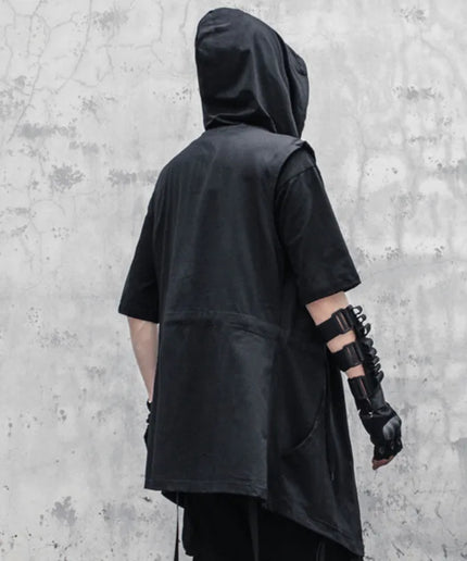 Men's Gothic Hooded Sleeveless Trench Coat – Punk Streetwear Windbreaker