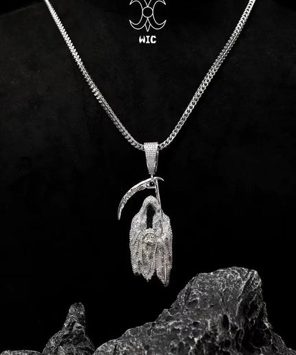 WIC Grim Reaper 3D Zircon Pendant Necklace – Luminous Hip Hop Jewelry, Perfect Gift for Friends.