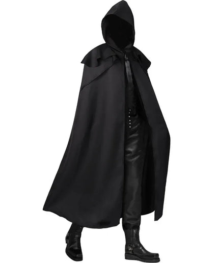 Medieval Vintage Hooded Black Cloak, Windproof Trench Long Cape, Gothic Men's Monk Cosplay