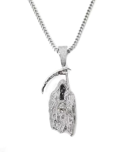 WIC Grim Reaper 3D Zircon Pendant Necklace – Luminous Hip Hop Jewelry, Perfect Gift for Friends.