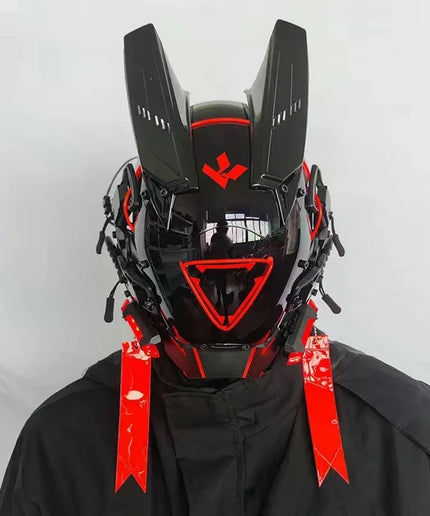 Triangle Light Festival LED Cyberpunk Mask – Techno Sense, Round Light, Wing Braid, Cosplay Helmet