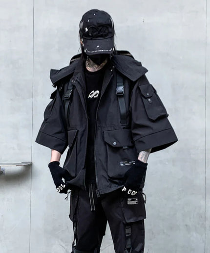 Men's Techwear Cargo Jacket – Harajuku Hooded Streetwear Coat